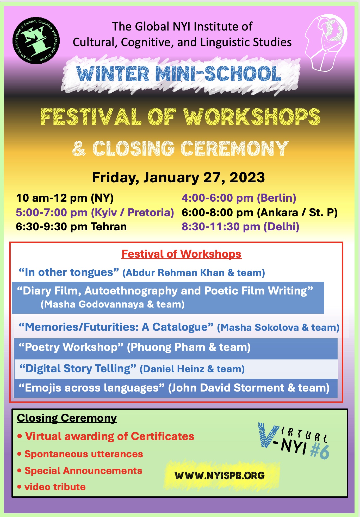 Festival of Workshops and Closing Ceremony